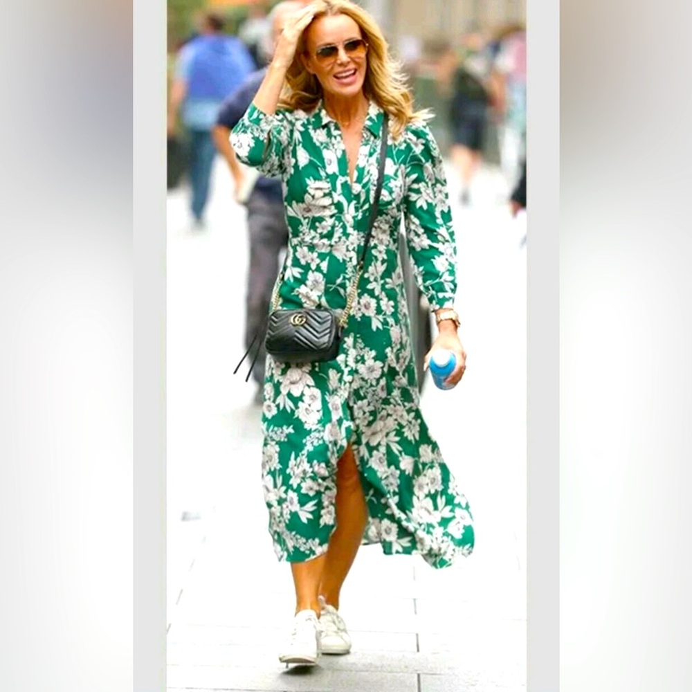 ZARA Green White Floral Midi Dress bloggers favourite S